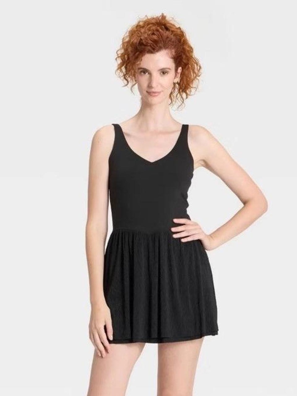 Women’s All In Motion Black Sleeveless Plisse V-Neck Active Dress- SMALL NWT